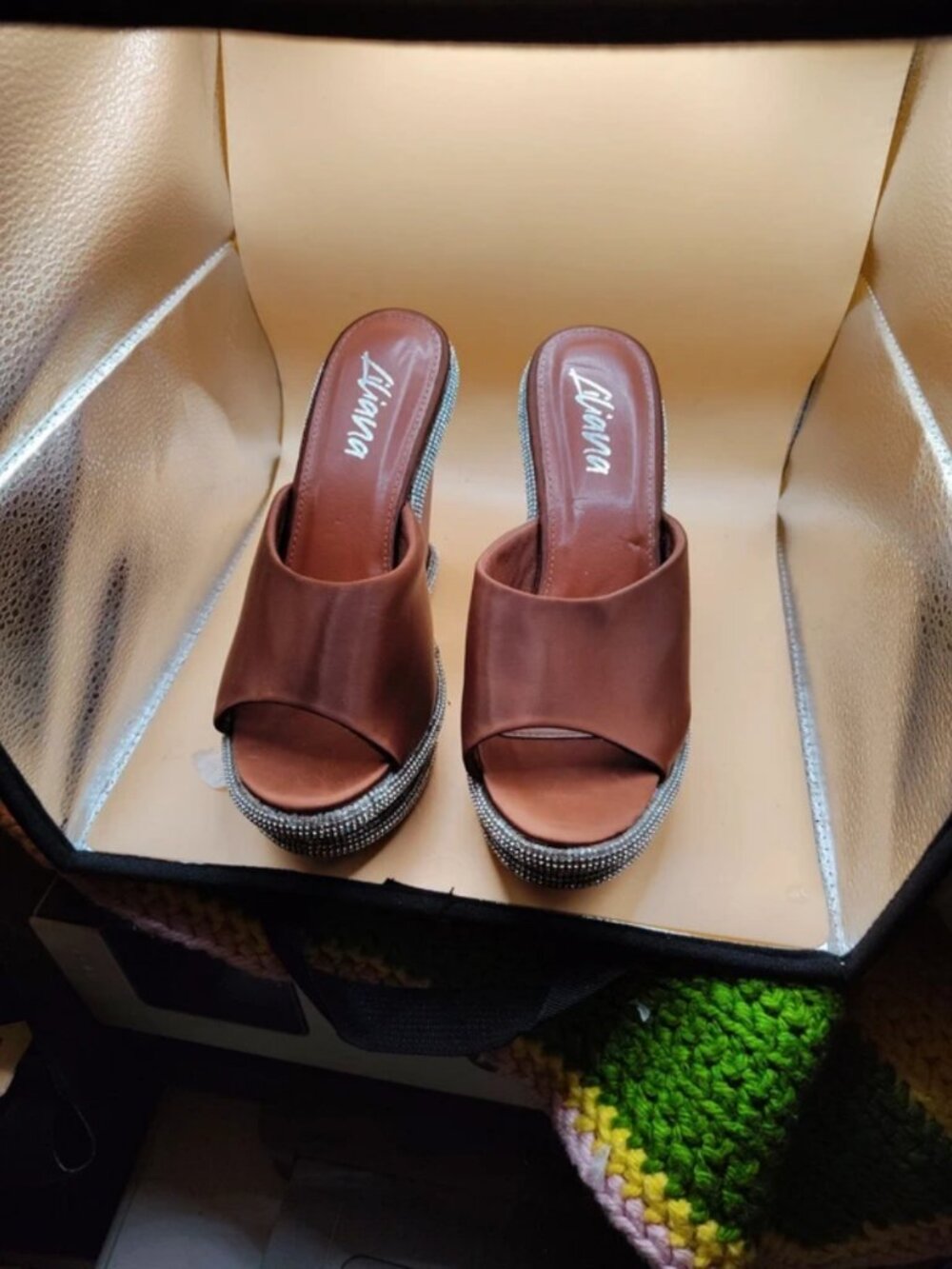 Brown and Studed wedge Slip Ons